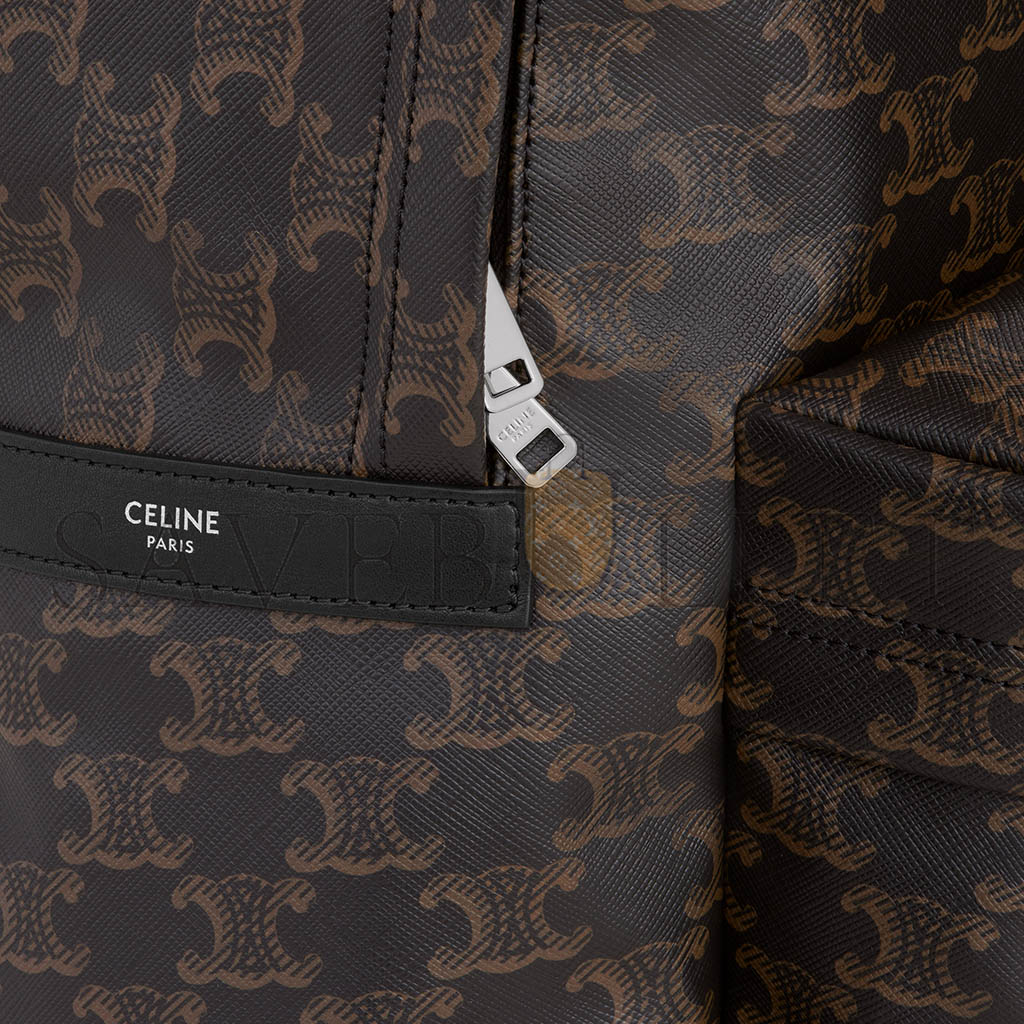 CELINE MEDIUM BACKPACK IN TRIOMPHE CANVAS AND CALFSKIN 188382BOV.38SI (38*33.5*13cm)